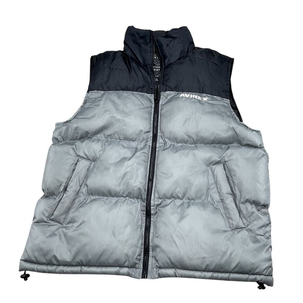 Avirex Puffer Vest Men Large Gray Black‎ Padded Ski Authentic Brand Hidden Hood